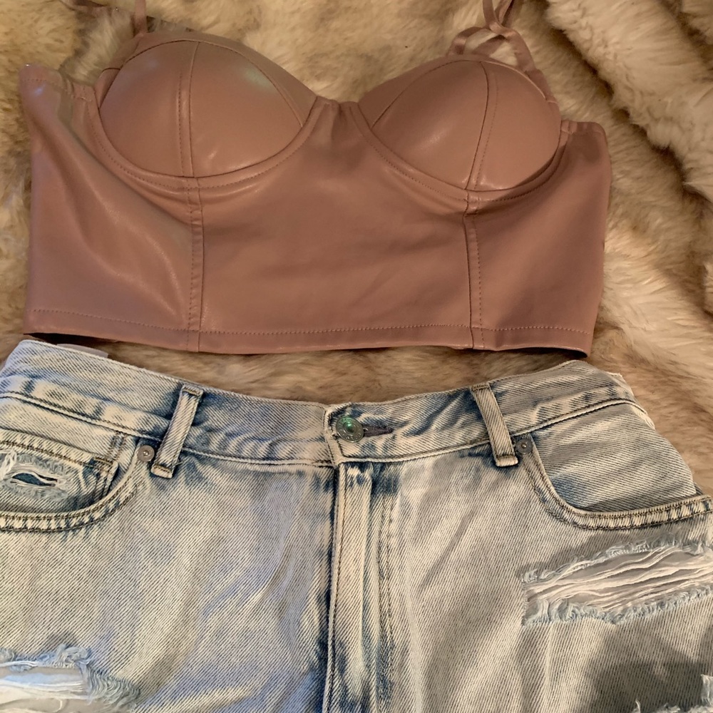 Iris pink faux leather cropped corset top in large
